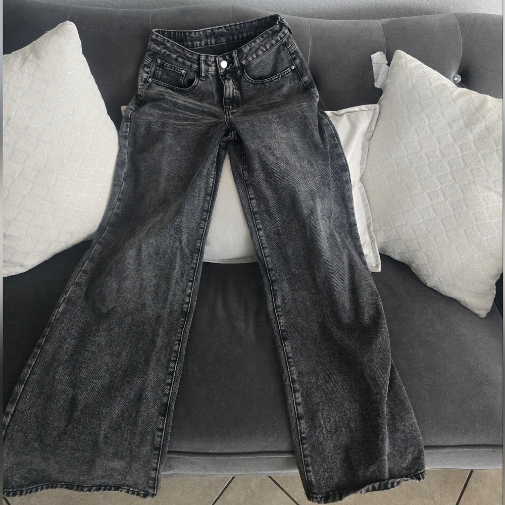 SHEIN Washed Black High-Rise Wide-Leg Jeans